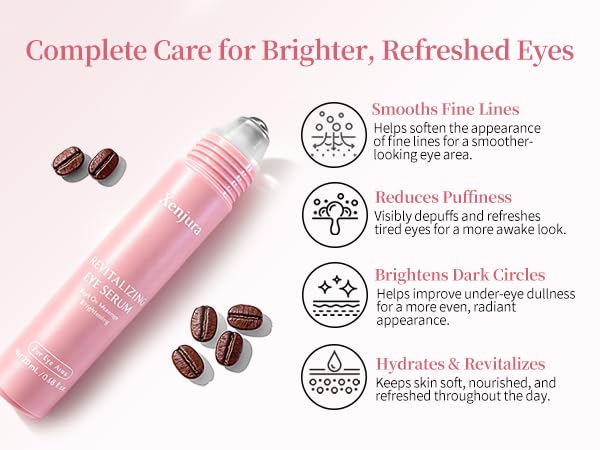 Suero de retinol y cafeína para debajo de los ojos, crema refrescante Xenjura para ojos hinchados y ojeras, removedor de arrugas antienvejecimiento para líneas finas, cuidado de la piel vegano (0.7 fl