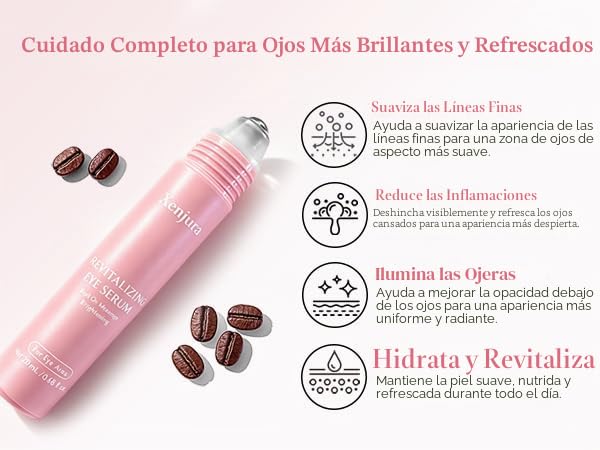 Suero de retinol y cafeína para debajo de los ojos, crema refrescante Xenjura para ojos hinchados y ojeras, removedor de arrugas antienvejecimiento para líneas finas, cuidado de la piel vegano (0.7 fl