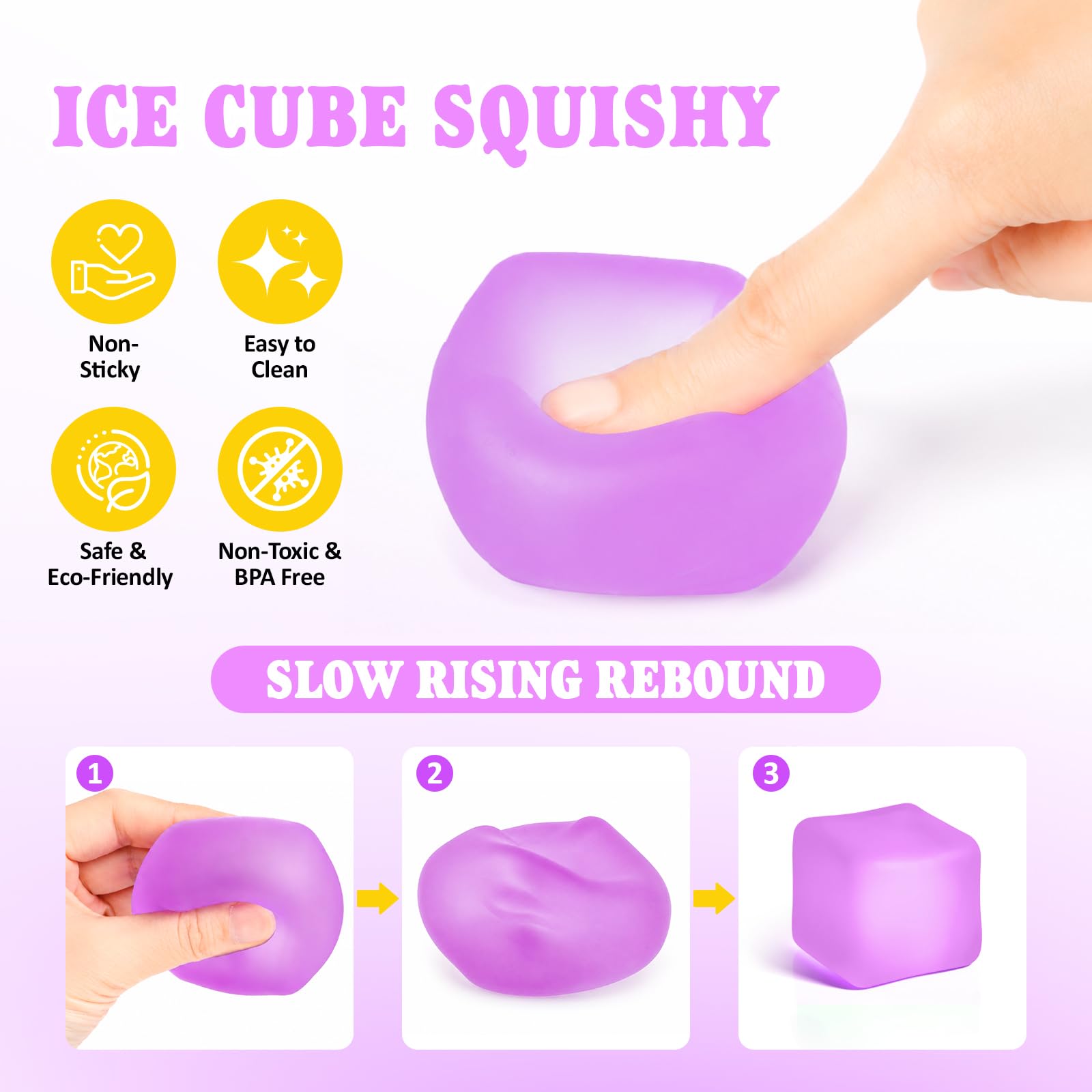 Paquete de 4 Cubos Antiestrés, Pelotas Antiestrés con Forma de Cubo de Hielo de Elevación Lenta para Adultos y Niños, Juguete Sensorial Fidget para Alivio de Ansiedad, Pelotas Blandas de Forma | Sensory Fidget Toy for Anxiety Relief, Square Shape Cube Squ