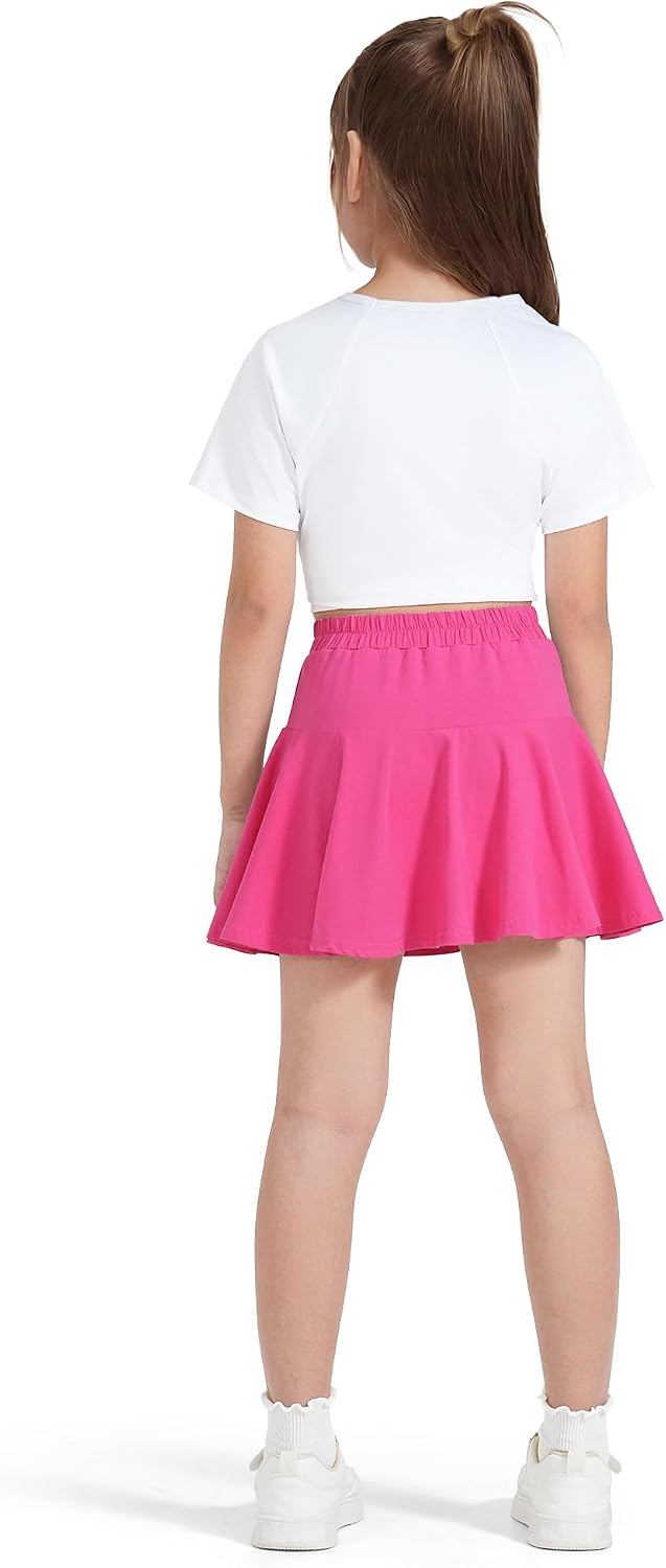 BOOPH Paquete de 2 faldas de uniforme deportivo para niñas pequeñas con pantalones cortos | Faldas de tenis francés con bolsillos para niños de 2 a 9 años