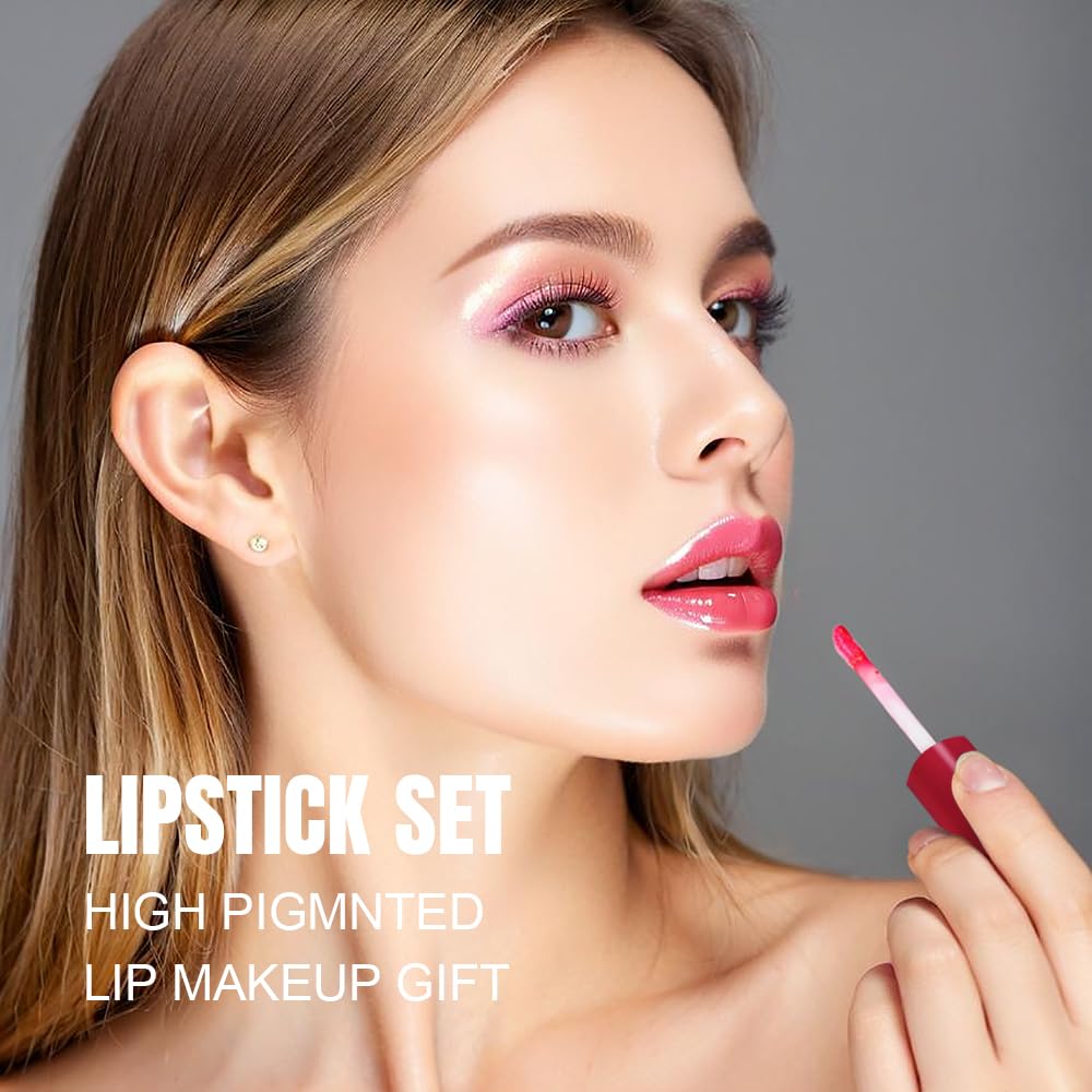 12Pcs Liquid Lipstick Set, Shades with Matte Gloss Lip Tint, Set A | Waterproof, Long Lasting, Quick-drying, Non-Stick Cup, Up to 12H Wear, Professional Lip Makeup Gift Kit