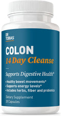 Dr. Tobias Colon 14 Day Cleanse, apoya movimientos intestinales saludables, desintoxicación de limpieza de colon, fórmula de limpieza avanzada con fibra, hierbas y probióticos, sin OMG, 28 cápsulas (1-2 diarios) | Colon Cleanse Detox | Constipation Relief