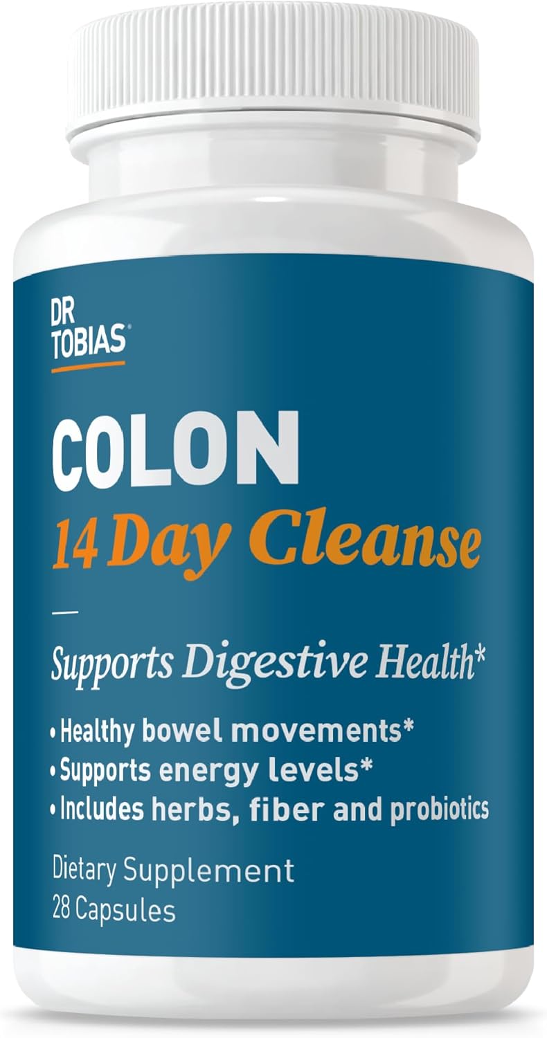 Dr. Tobias Colon 14 Day Cleanse, apoya movimientos intestinales saludables, desintoxicación de limpieza de colon, fórmula de limpieza avanzada con fibra, hierbas y probióticos, sin OMG, 28 cápsulas (1-2 diarios) | Colon Cleanse Detox | Constipation Relief