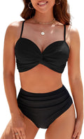 Conjunto de bikini de dos piezas para mujer, traje de baño con control de abdomen, cintura alta, cuello en V, ropa de playa, correas frontales torcidas