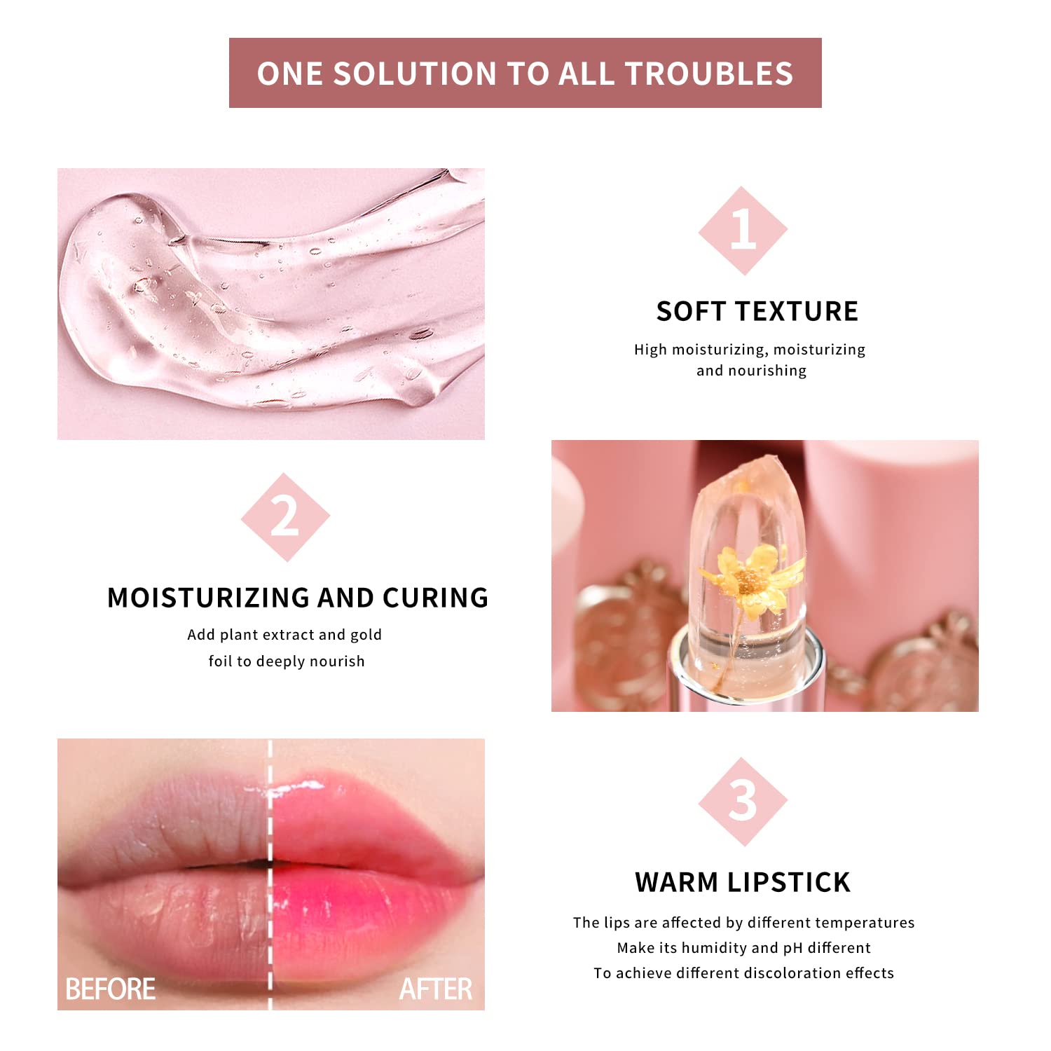 KAILIJUMEI Humectante de labios cuidado Surplus Bright Flower lápiz labial de jalea, Jelly