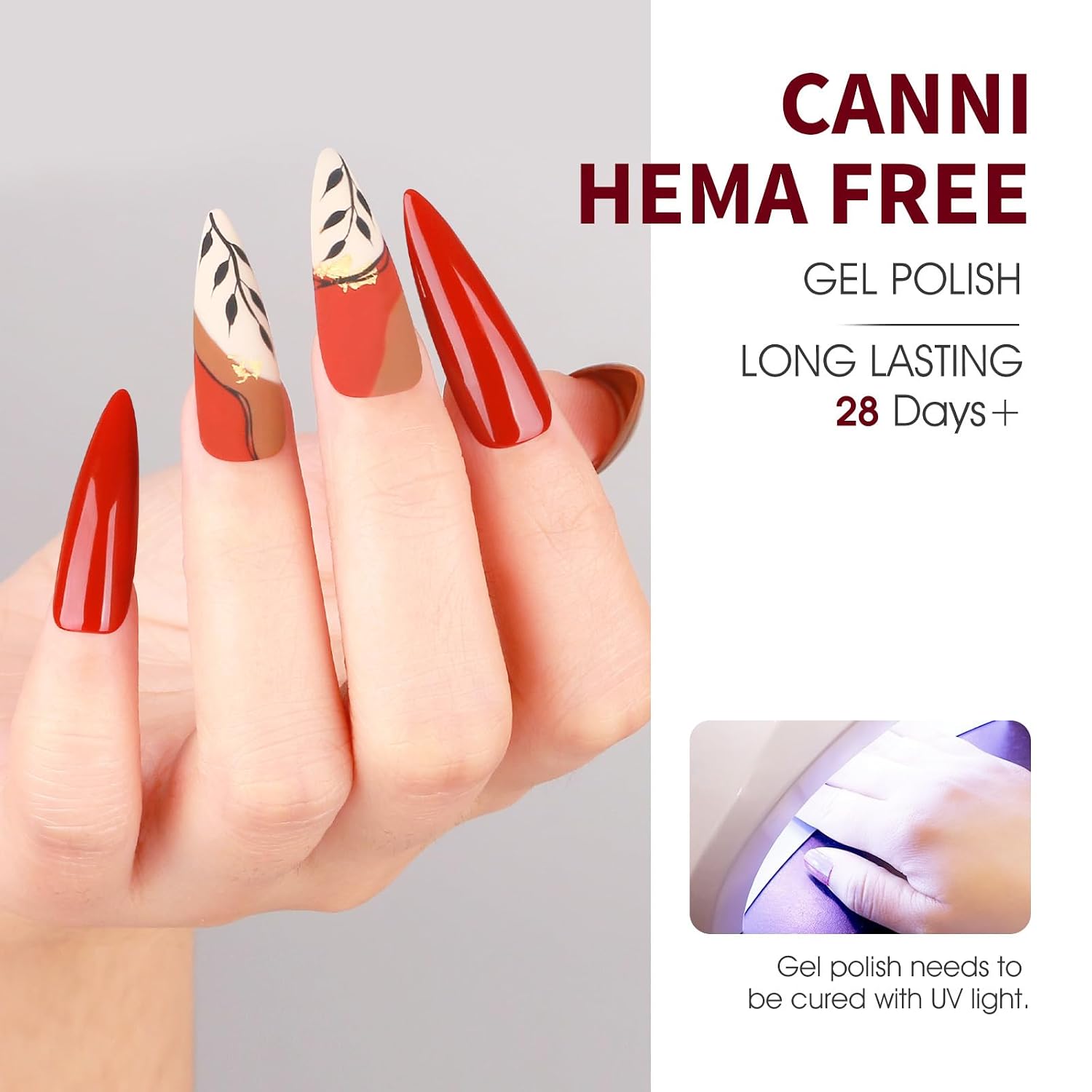 CANNI - Juego de esmalte de gel para uñas color rojo, 6 colores de 9ML, rojo oscuro clásico, borgoña, kit de esmalte de gel UV LED de fácil retiro para manicura DIY para todas las estaciones, arte de | Smooth Application • Highly Pigmented • Glossy Finish
