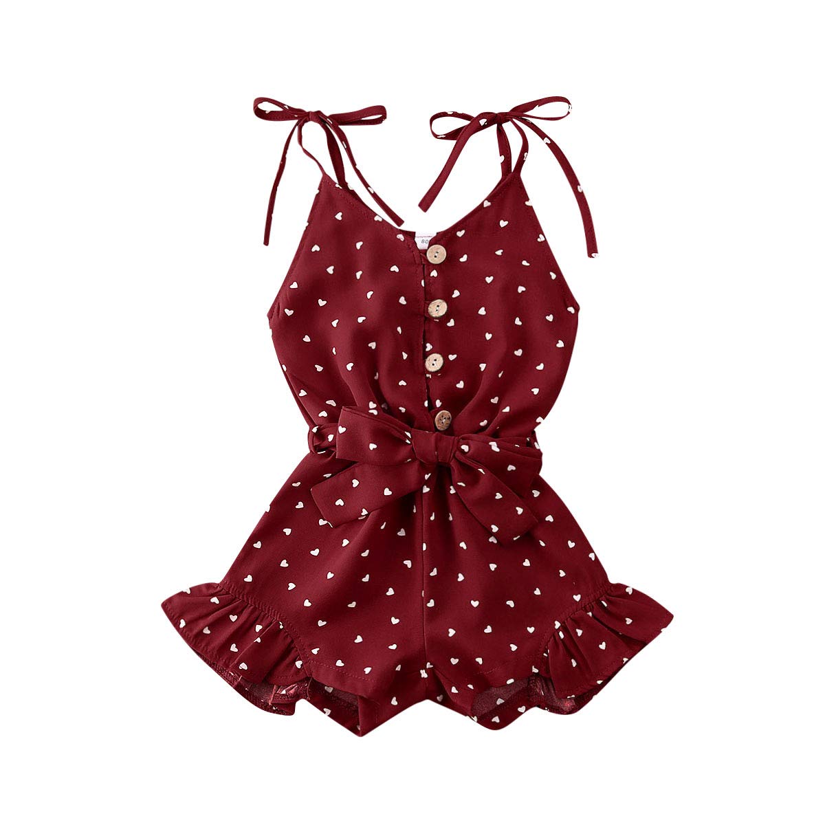 Toddler Baby Girl Heart Print Suspender Romper Jumpsuit Playsuit Holiday Clothes Kids Summer Outfit