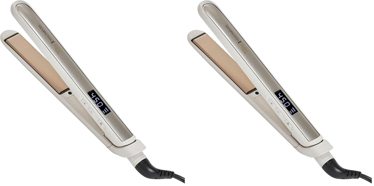 Remington Shine Therapy - Alisadora de cabello de 2 pulgadas, plancha alisadora infundida con aceite de argán y queratina, plancha alisadora profesional de cerámica para menos frizz, herramientas de | Ceramic flat iron plates infused with Argan Oil and Ke