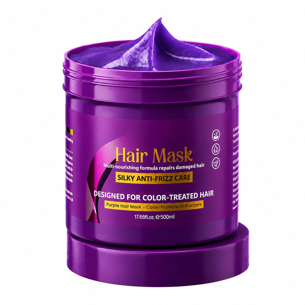 Mascarilla capilar morada para cabello rubio, plateado y tratado con color, tratamiento capilar acondicionador profundo para cabello seco dañado, mascarilla hidratante antiencrespamiento con