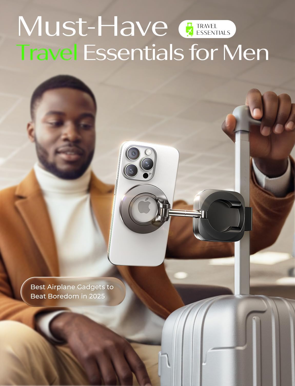LISEN - Soporte de teléfono para el escritorio de viaje en avión | Phone Stand Hands Free MagSafe Travel Accessories Flying Long Flight Essentials Airplane Gadgets Gifts for Men
