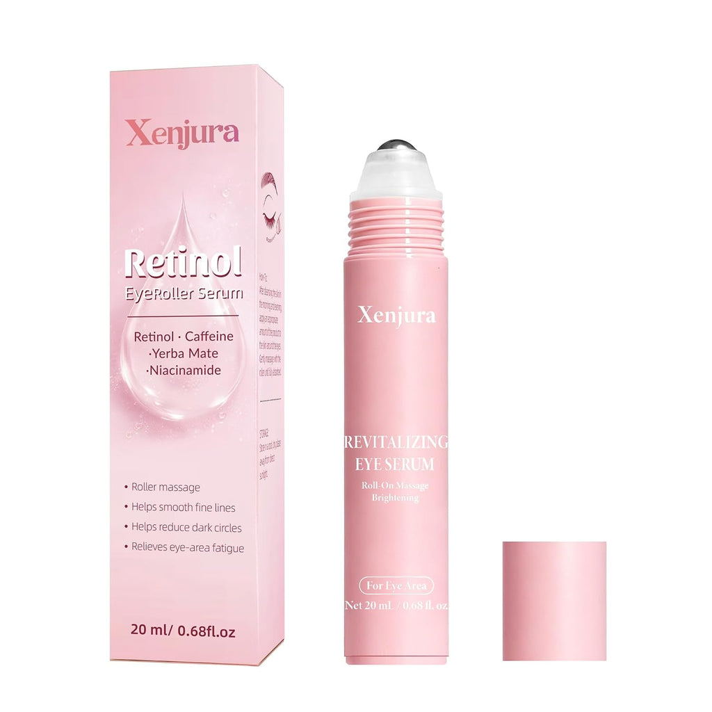 Suero de retinol y cafeína para debajo de los ojos, crema refrescante Xenjura para ojos hinchados y ojeras, removedor de arrugas antienvejecimiento para líneas finas, cuidado de la piel vegano (0.7 fl