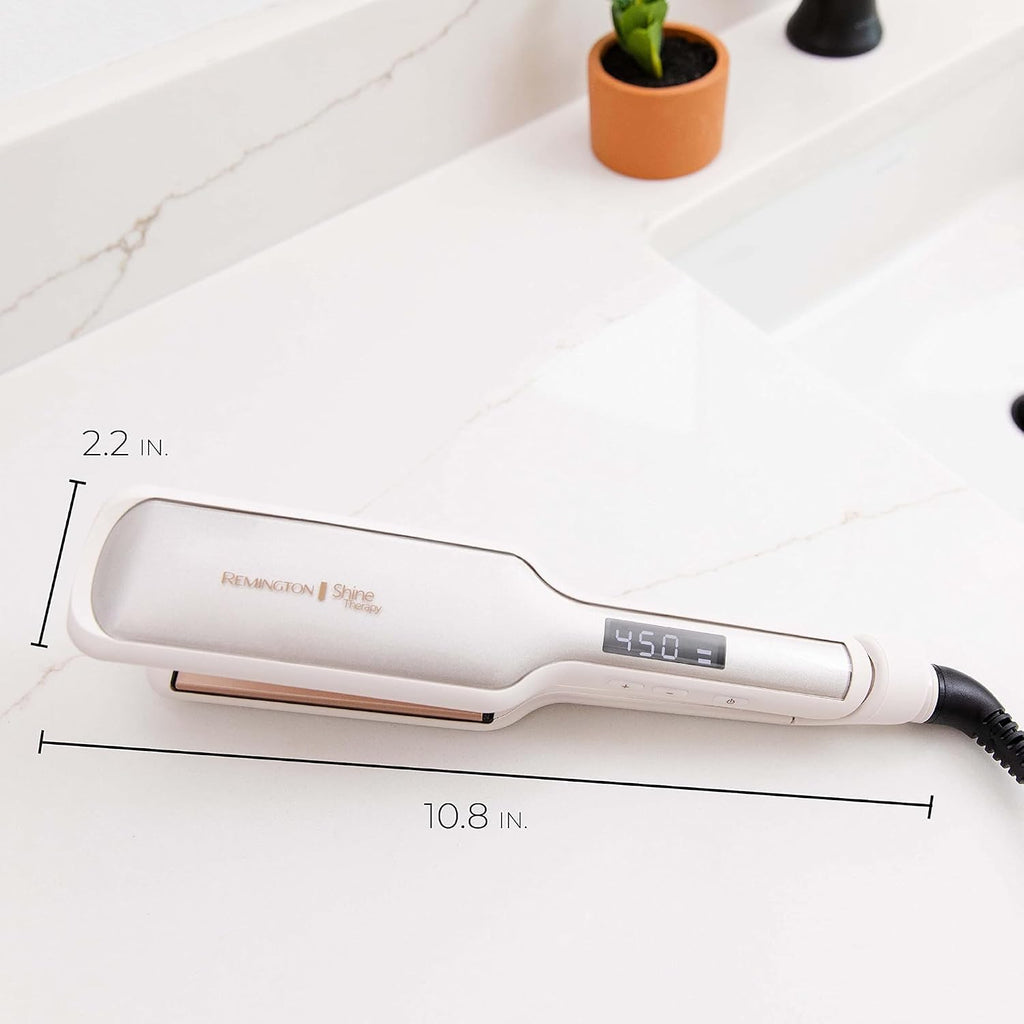 Remington Shine Therapy - Alisadora de cabello de 2 pulgadas, plancha alisadora infundida con aceite de argán y queratina, plancha alisadora profesional de cerámica para menos frizz, herramientas de | Ceramic flat iron plates infused with Argan Oil and Ke