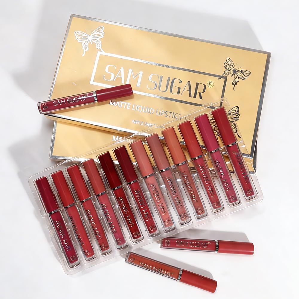 12Pcs Liquid Lipstick Set, Shades with Matte Gloss Lip Tint, Set A | Waterproof, Long Lasting, Quick-drying, Non-Stick Cup, Up to 12H Wear, Professional Lip Makeup Gift Kit