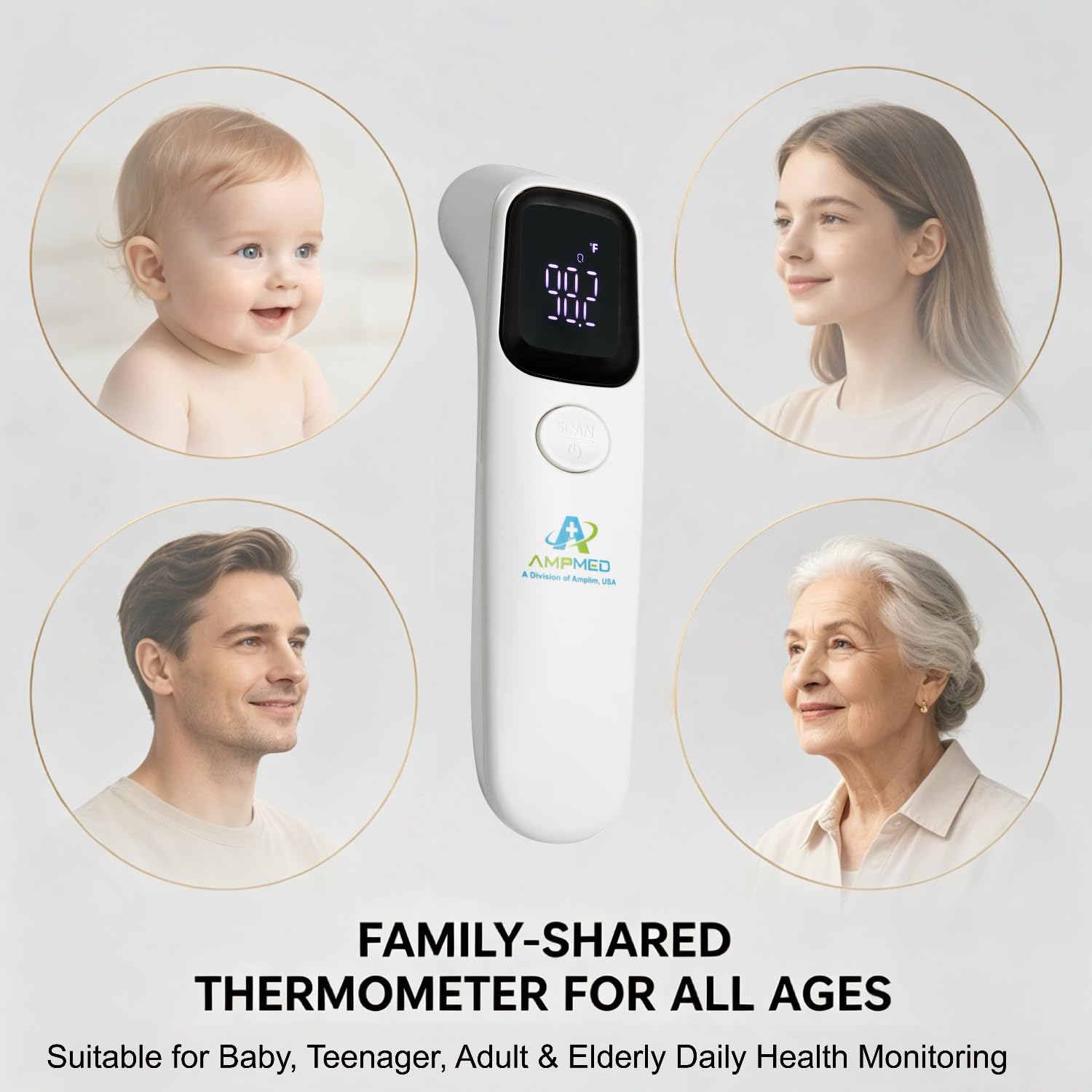 Termómetro de frente de grado médico Amplim para adultos, niños, bebés, termómetro infrarrojo digital sin contacto, lectura instantánea, detección precisa y rápida de fiebre, para uso en casa, clínica | Para adultos, niños, bebés, detección digital de fie