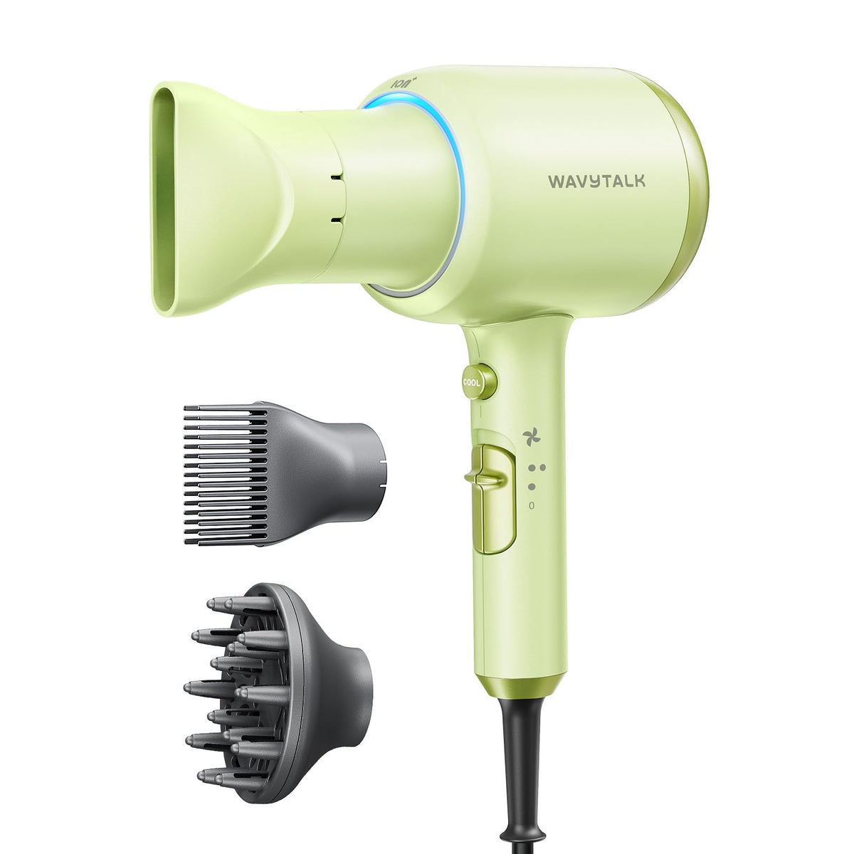 Secador de pelo Wavytalk con difusor, secador iónico Blown Away para cabello rizado con peine, secador de 1875 W de secado rápido con tecnología de cerámica, 3 accesorios para todo tipo de cabello | Secado rápido de 1875 W, 3 accesorios para todo tipo de