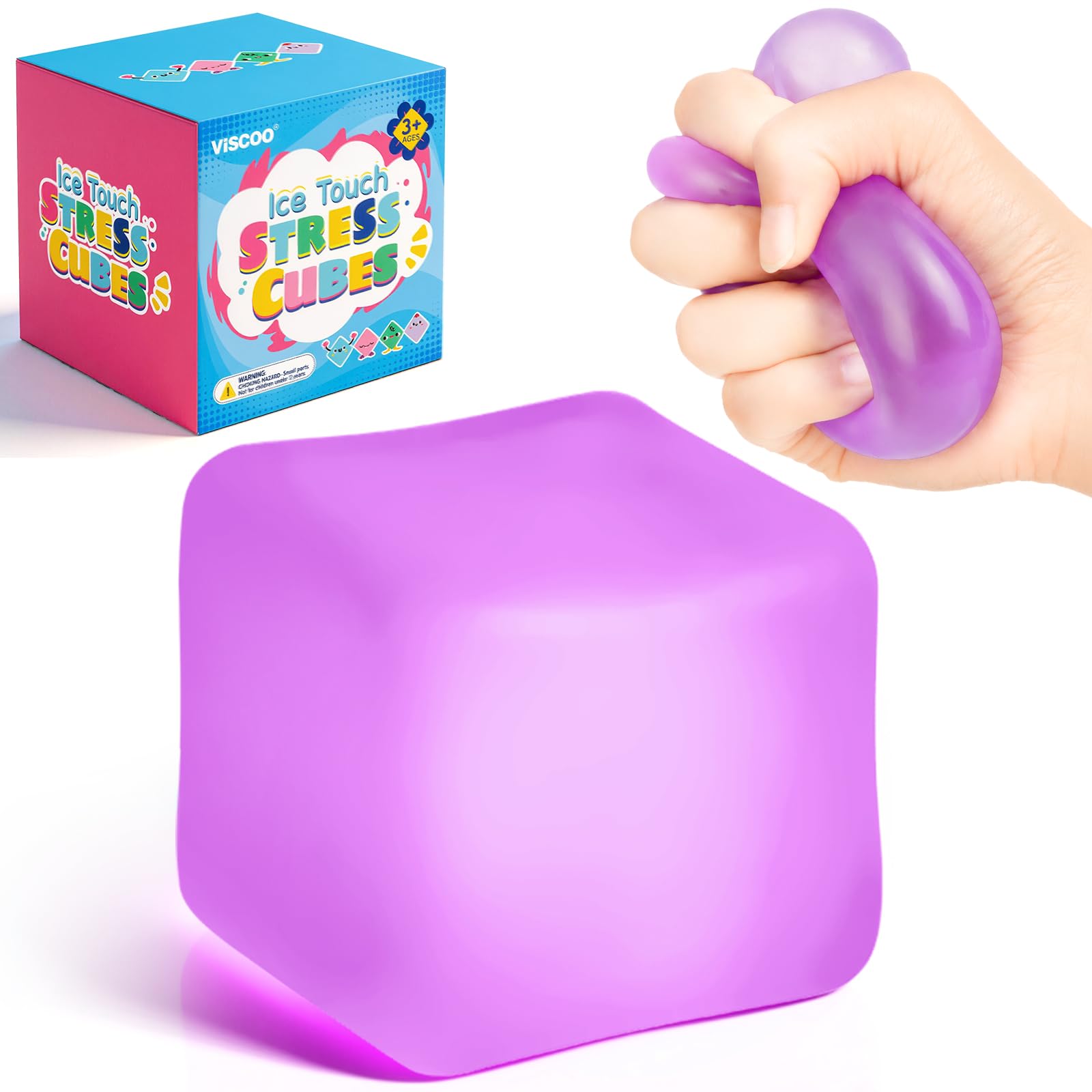 Paquete de 4 Cubos Antiestrés, Pelotas Antiestrés con Forma de Cubo de Hielo de Elevación Lenta para Adultos y Niños, Juguete Sensorial Fidget para Alivio de Ansiedad, Pelotas Blandas de Forma | Sensory Fidget Toy for Anxiety Relief, Square Shape Cube Squ