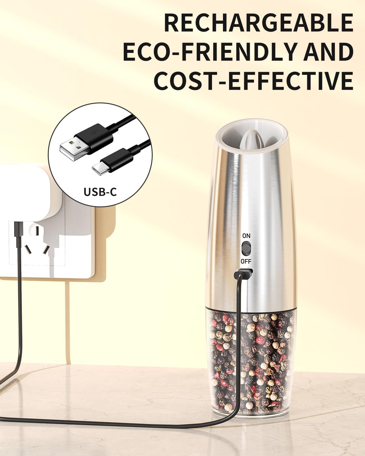 CIRCLE JOY Gravity - Juego de molinillo eléctrico de sal y pimienta con luz LED, funciona con pilas, grosor ajustable, gran capacidad, para el hogar, cocina, barbacoa