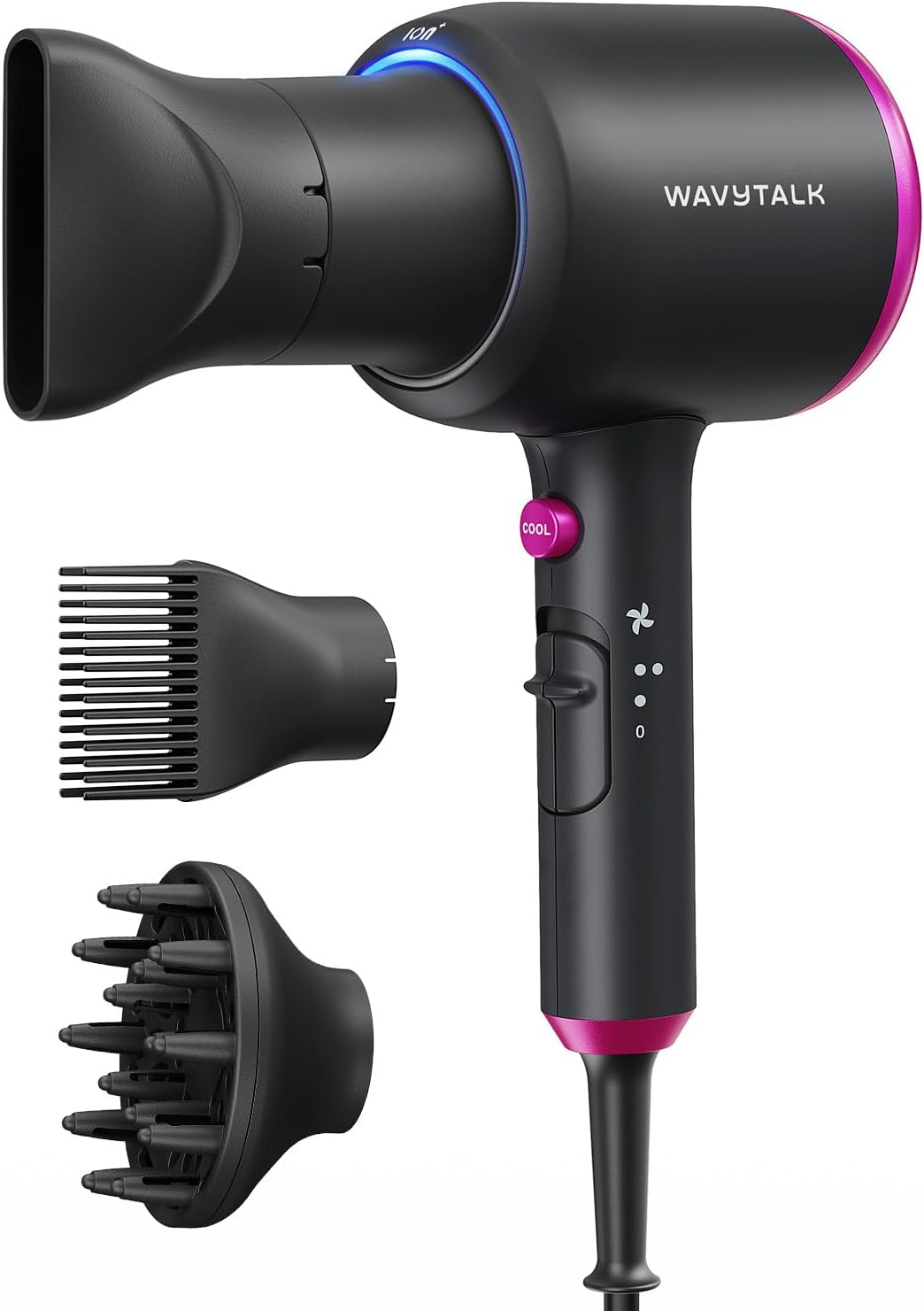 Secador de pelo Wavytalk con difusor, secador iónico Blown Away para cabello rizado con peine, secador de 1875 W de secado rápido con tecnología de cerámica, 3 accesorios para todo tipo de cabello | Secado rápido de 1875 W, 3 accesorios para todo tipo de