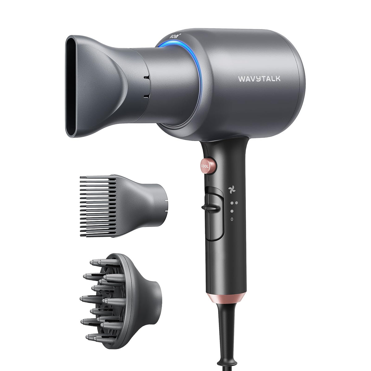 Secador de pelo Wavytalk con difusor, secador iónico Blown Away para cabello rizado con peine, secador de 1875 W de secado rápido con tecnología de cerámica, 3 accesorios para todo tipo de cabello | Secado rápido de 1875 W, 3 accesorios para todo tipo de