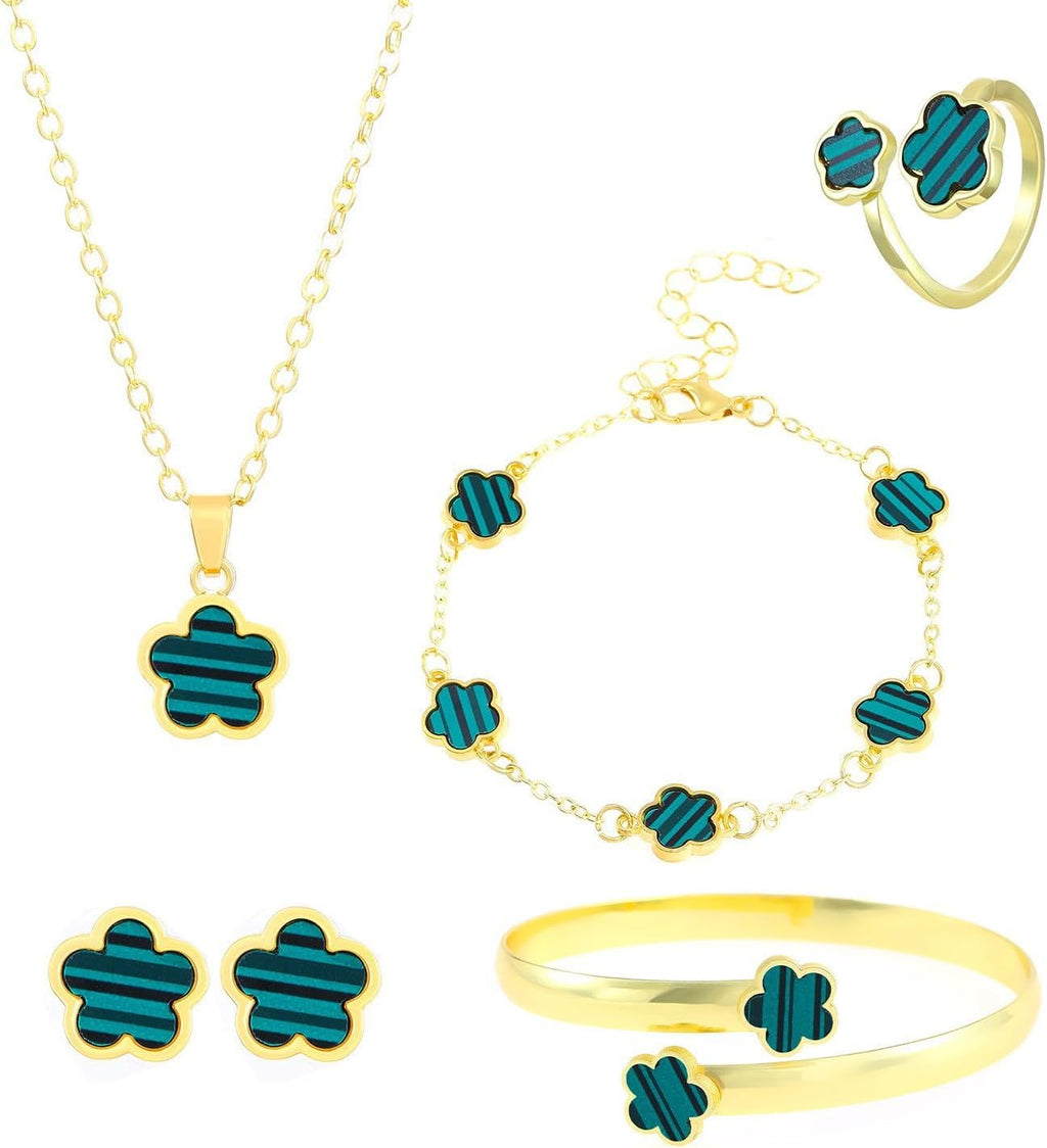 Sparkling Lucky Clover Jewelry Set for Women, Acrylic Bracelet, Earrings and Necklace Set, Four-Leaf Clover Design, Fashionable Elegant Gift for Her, Trendy Women’s Accessories