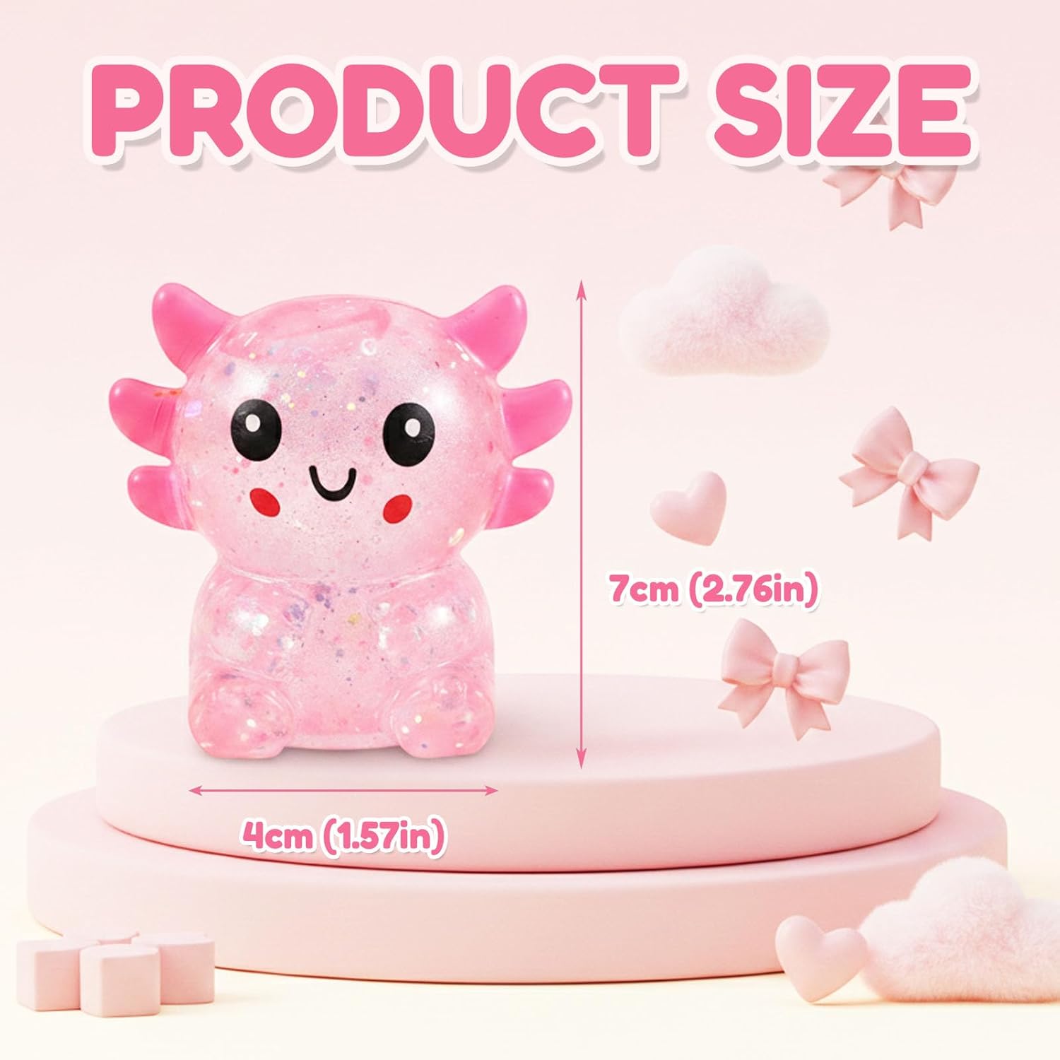 Glitter Axolotls Squishies Toy, Stretchy Axolotls Stress Ball, Fidget Toy for Anxiety Relief and Sensory Play, Pocket Size Squeeze Toys Gift for Kids Teens Adults.(Pink)
