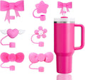 6 fundas de popote de color rosa compatibles con vasos Stanley de 30 y 40 onzas, reutilizables, bonitas puntas de popote de silicona, protectores para copas Stanley de 0.4 pulgadas/0.394 in
