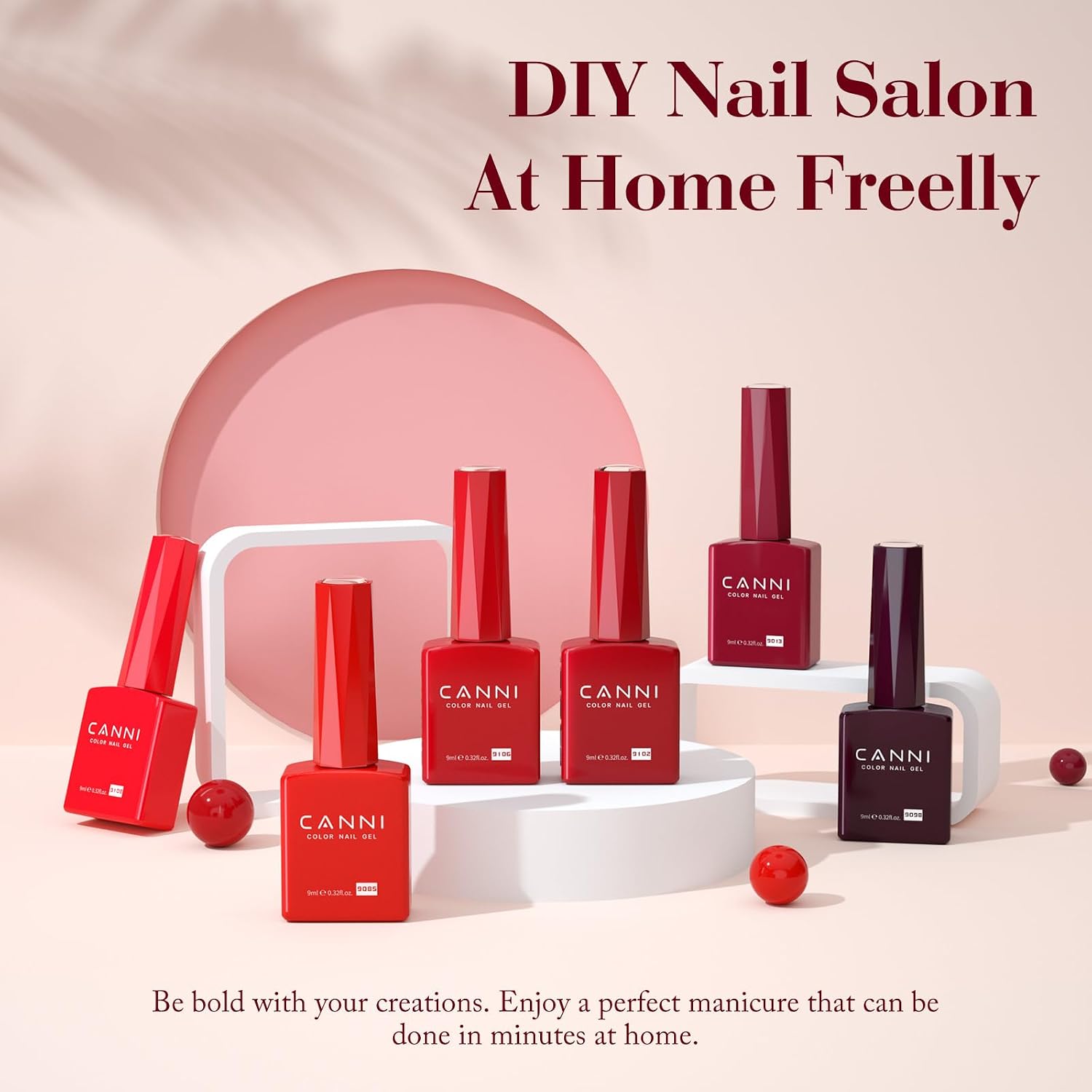 CANNI - Juego de esmalte de gel para uñas color rojo, 6 colores de 9ML, rojo oscuro clásico, borgoña, kit de esmalte de gel UV LED de fácil retiro para manicura DIY para todas las estaciones, arte de | Smooth Application • Highly Pigmented • Glossy Finish