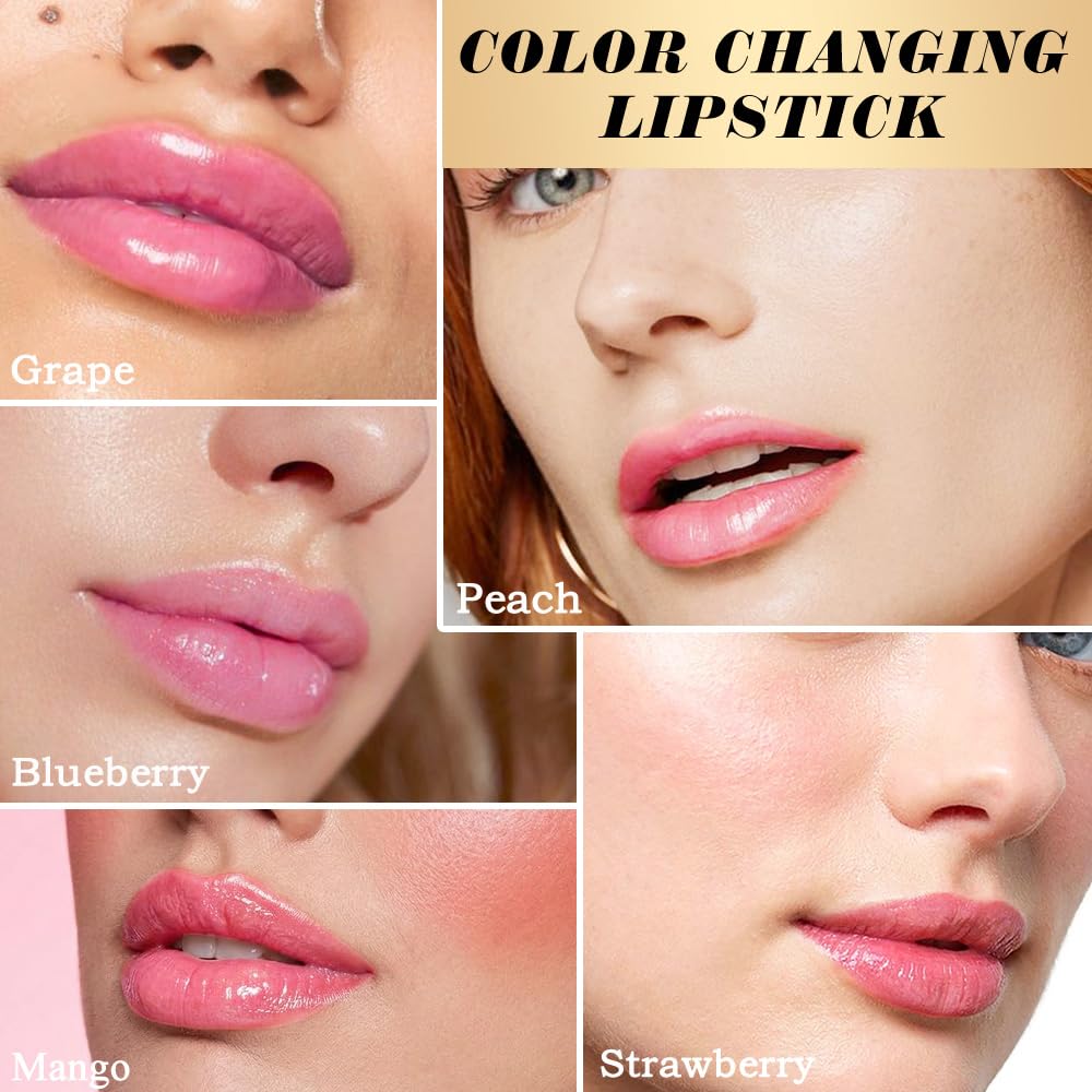 BINGBRUSH 6 piezas de lápiz labial que cambia de color con sabor a fruta, la reina, PH Mood, labios de larga duración, brillo labial, bálsamo labial, tinte mágico, maquillaje para mujer | Long-Lasting Comfort ,Personalized Shade,Deep Hydration,Fresh Looks