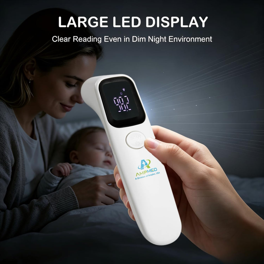 Termómetro de frente de grado médico Amplim para adultos, niños, bebés, termómetro infrarrojo digital sin contacto, lectura instantánea, detección precisa y rápida de fiebre, para uso en casa, clínica | Para adultos, niños, bebés, detección digital de fie