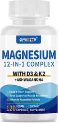Complejo de magnesio 12 en 1 Suplemento para mujeres y hombres 700 mg, glicinato de magnesio con vitamina D3 K2, citrato malato óxido taurato aspartato orrotato, para relajación, corazón, energía | Magnesium Glycinate with Vitamin D3 K2, Citrate Malate Ox