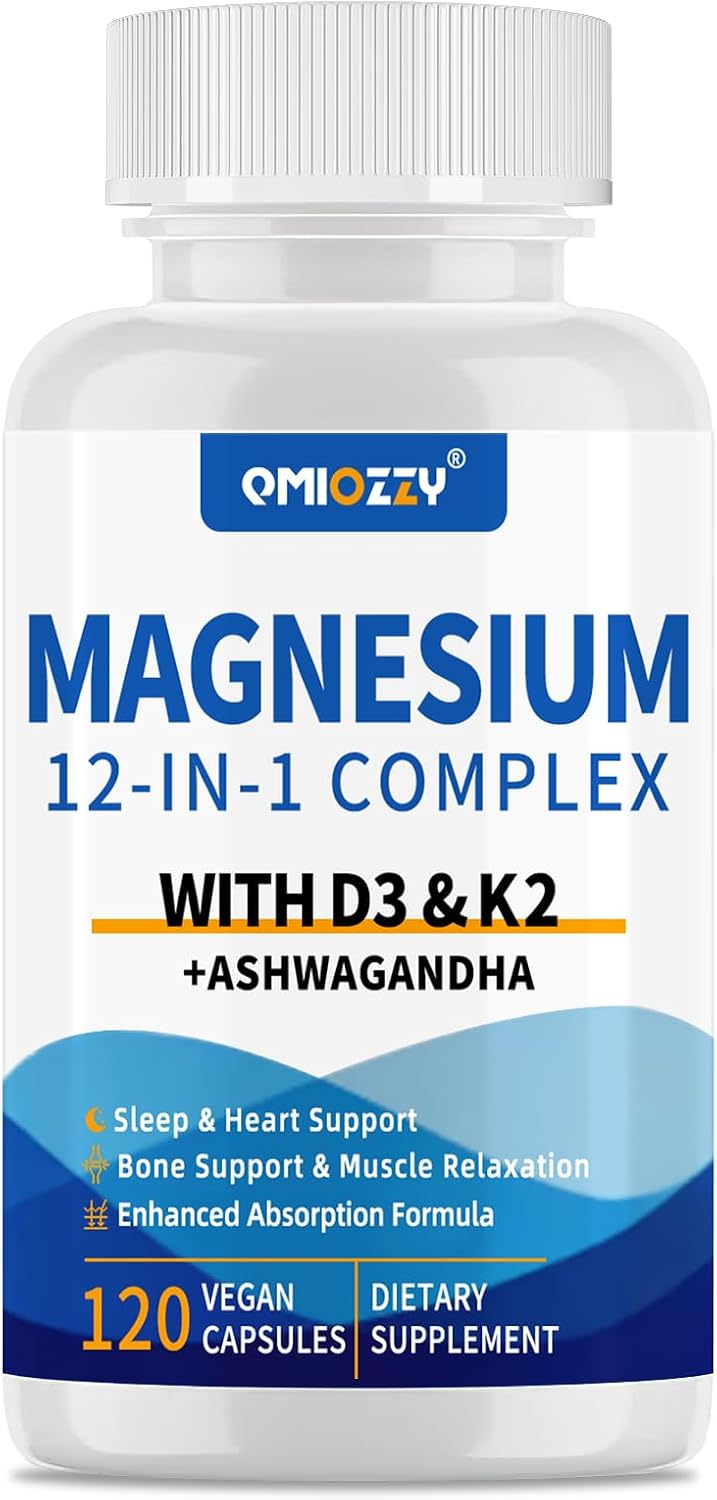 Complejo de magnesio 12 en 1 Suplemento para mujeres y hombres 700 mg, glicinato de magnesio con vitamina D3 K2, citrato malato óxido taurato aspartato orrotato, para relajación, corazón, energía | Magnesium Glycinate with Vitamin D3 K2, Citrate Malate Ox