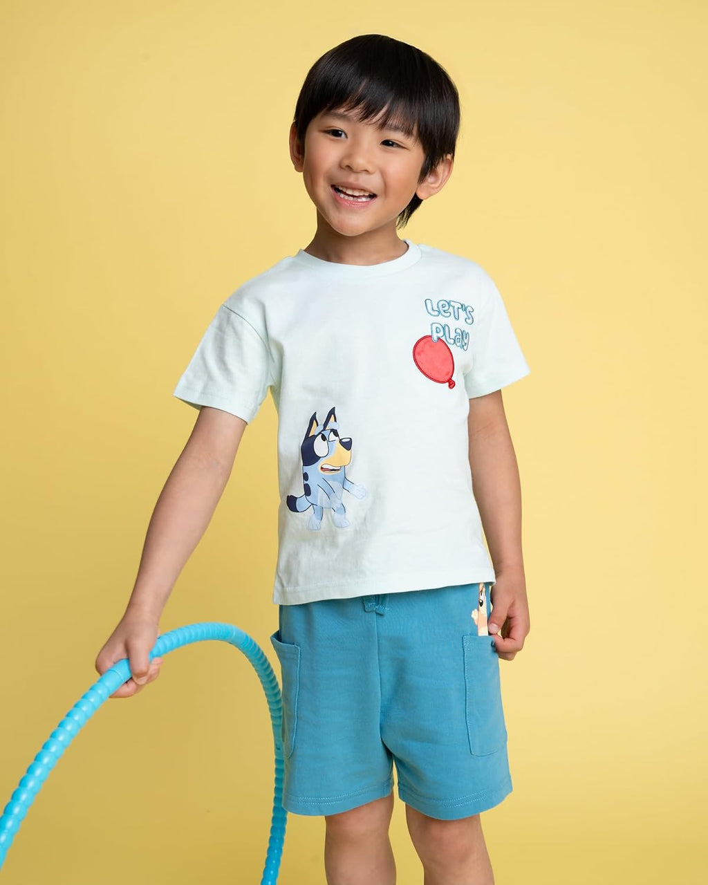 Bluey - Conjunto de camiseta con hombros caídos y pantalones cortos para niños de tamaños de bebé a grandes (2T - 10-12)