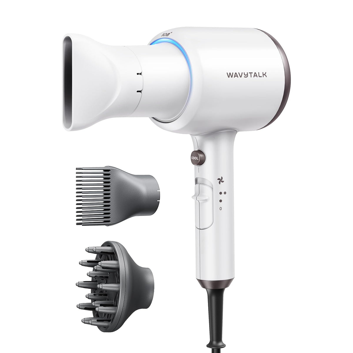 Secador de pelo Wavytalk con difusor, secador iónico Blown Away para cabello rizado con peine, secador de 1875 W de secado rápido con tecnología de cerámica, 3 accesorios para todo tipo de cabello | Secado rápido de 1875 W, 3 accesorios para todo tipo de