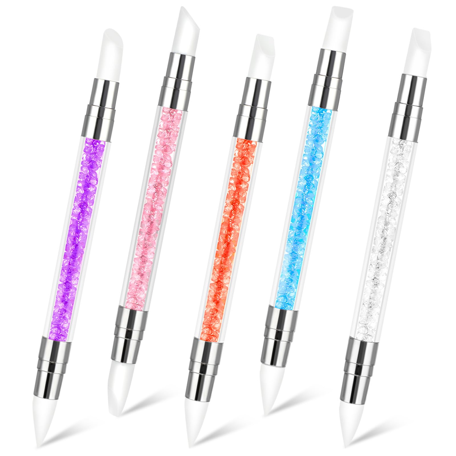 3 bolígrafos de escultura para arte de uñas, herramientas de uñas de silicona de doble punta, cabeza de silicona, pinceles de arte de uñas con mango acrílico, bolígrafo de tallado de esmalte de uñas | Silicone Head Acrylic Handle Nail Art Brushes, Rhinest