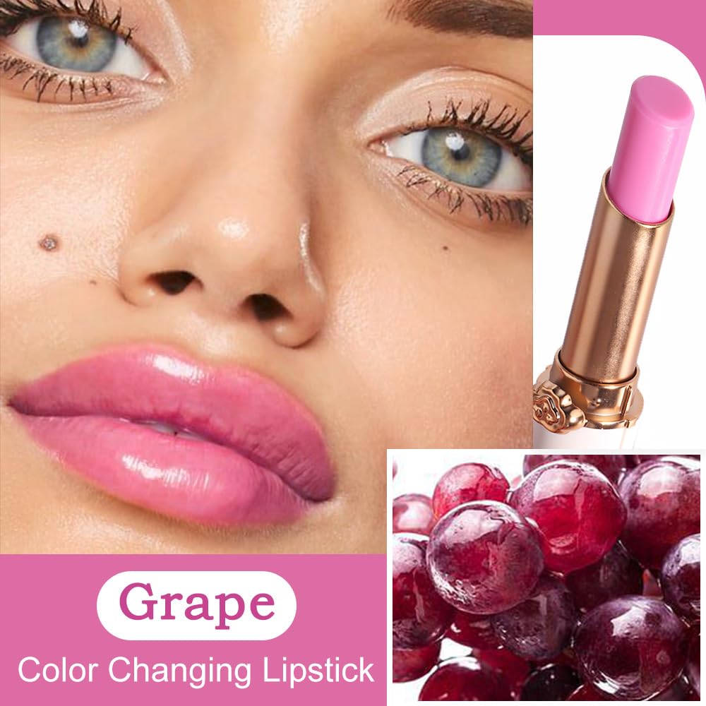 BINGBRUSH 6 piezas de lápiz labial que cambia de color con sabor a fruta, la reina, PH Mood, labios de larga duración, brillo labial, bálsamo labial, tinte mágico, maquillaje para mujer | Long-Lasting Comfort ,Personalized Shade,Deep Hydration,Fresh Looks