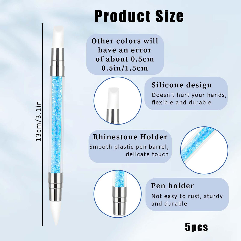 3 bolígrafos de escultura para arte de uñas, herramientas de uñas de silicona de doble punta, cabeza de silicona, pinceles de arte de uñas con mango acrílico, bolígrafo de tallado de esmalte de uñas | Silicone Head Acrylic Handle Nail Art Brushes, Rhinest