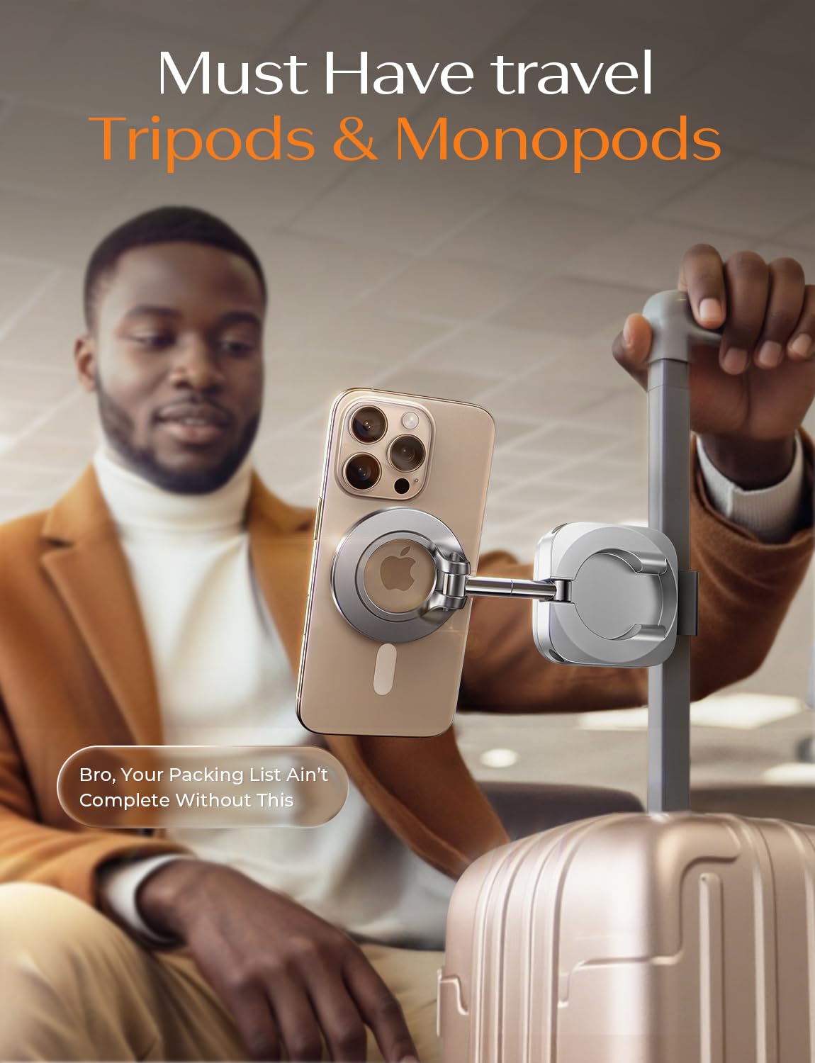 LISEN - Soporte de teléfono para el escritorio de viaje en avión | Phone Stand Hands Free MagSafe Travel Accessories Flying Long Flight Essentials Airplane Gadgets Gifts for Men