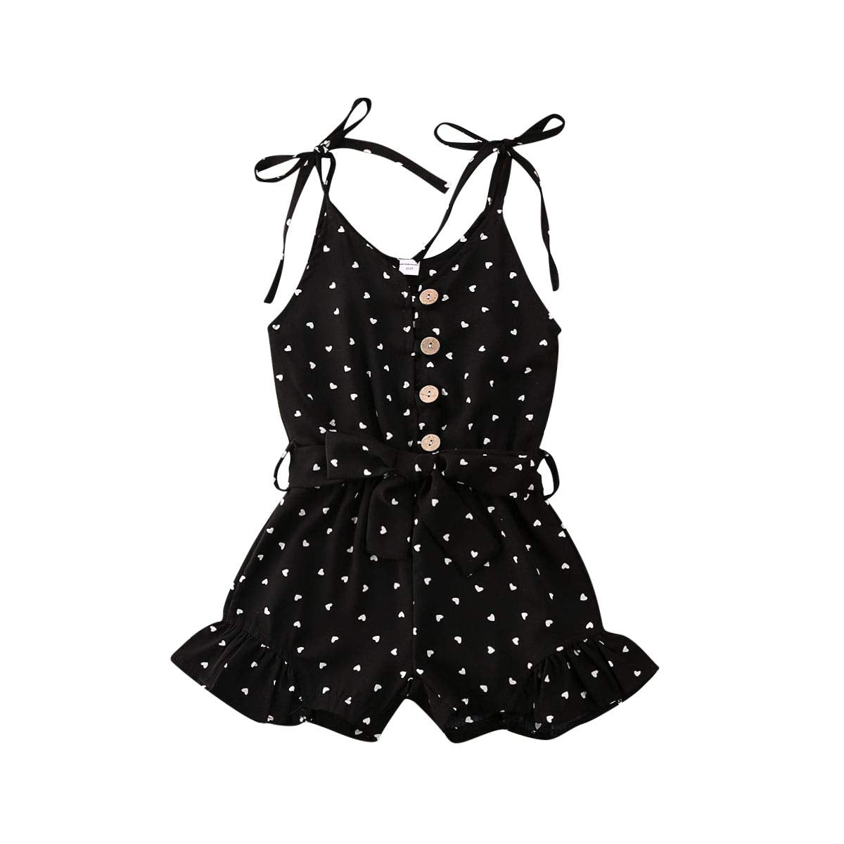 Toddler Baby Girl Heart Print Suspender Romper Jumpsuit Playsuit Holiday Clothes Kids Summer Outfit