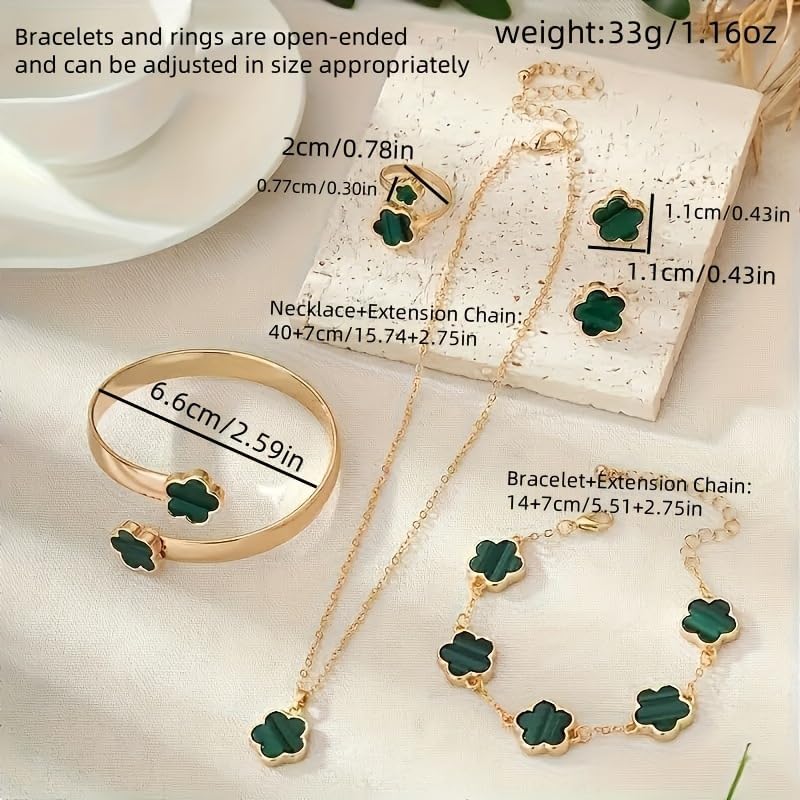 Sparkling Lucky Clover Jewelry Set for Women, Acrylic Bracelet, Earrings and Necklace Set, Four-Leaf Clover Design, Fashionable Elegant Gift for Her, Trendy Women’s Accessories
