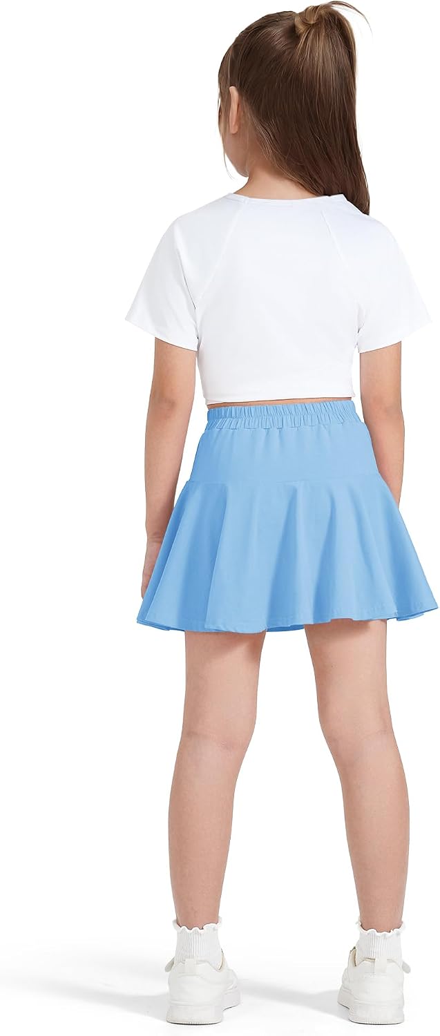 BOOPH Paquete de 2 faldas de uniforme deportivo para niñas pequeñas con pantalones cortos | Faldas de tenis francés con bolsillos para niños de 2 a 9 años