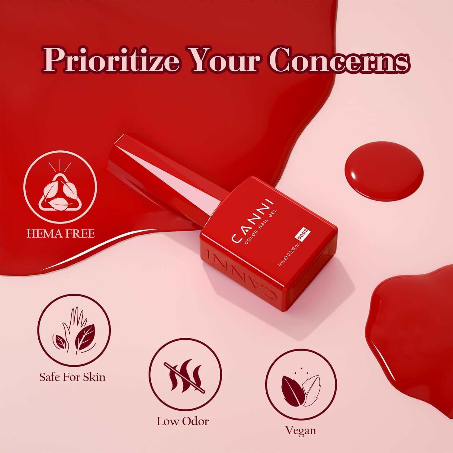 CANNI - Juego de esmalte de gel para uñas color rojo, 6 colores de 9ML, rojo oscuro clásico, borgoña, kit de esmalte de gel UV LED de fácil retiro para manicura DIY para todas las estaciones, arte de | Smooth Application • Highly Pigmented • Glossy Finish