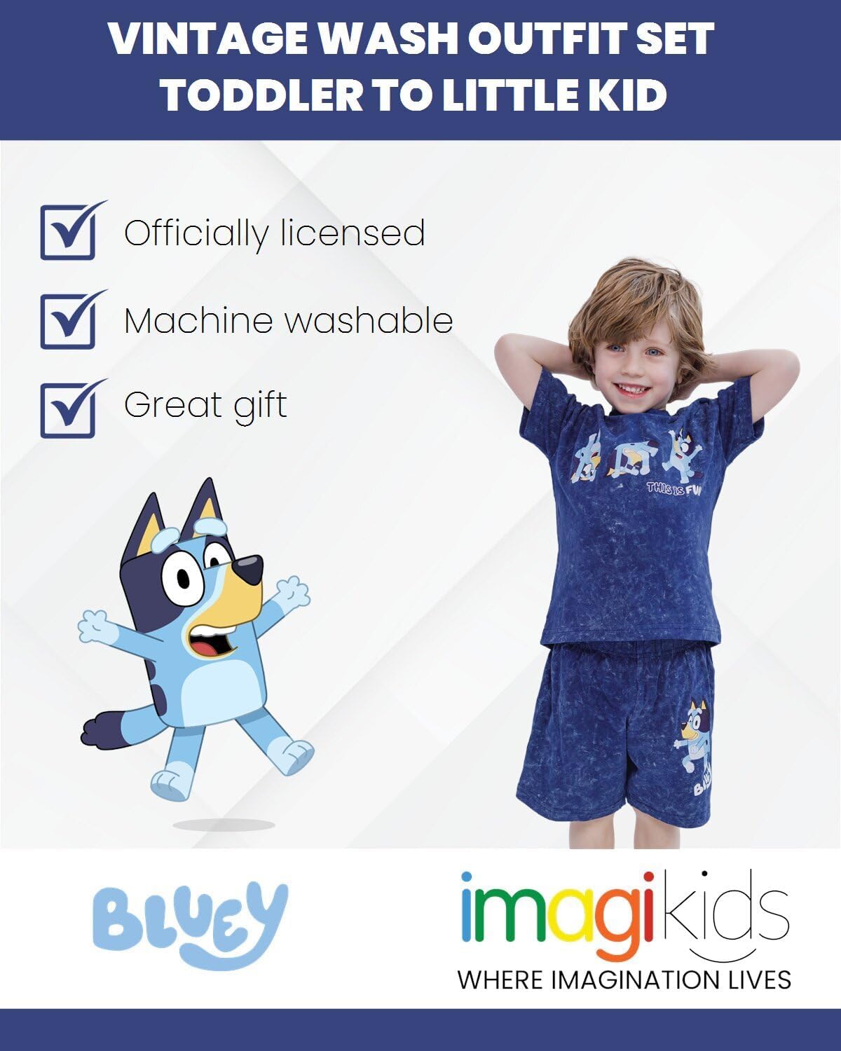 Bluey - Conjunto de camiseta con hombros caídos y pantalones cortos para niños de tamaños de bebé a grandes (2T - 10-12)