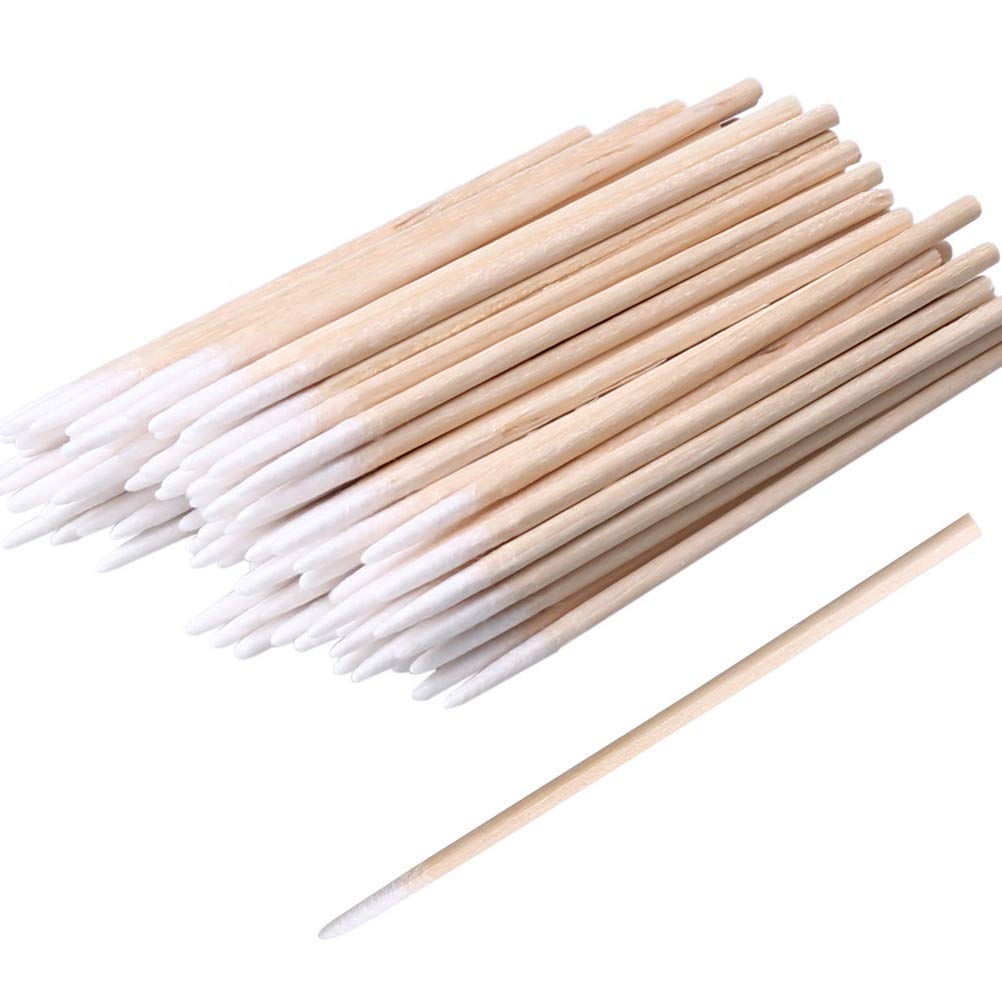 RIKWOG 200 piezas de hisopos de algodón puntiagudos, bastoncillos de algodón de 4 pulgadas para microblading de precisión, aplicadores de palo de algodón para tatuaje de cejas, maquillaje y limpieza