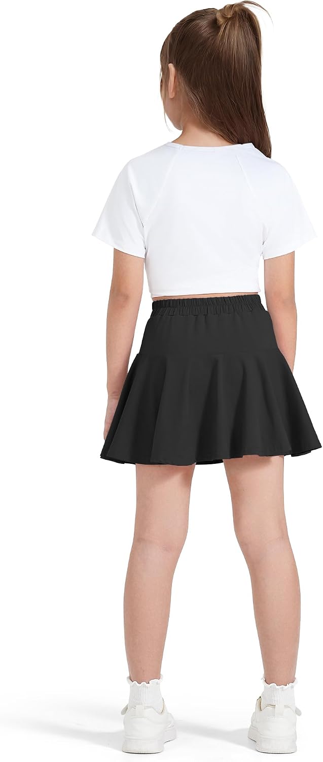 BOOPH Paquete de 2 faldas de uniforme deportivo para niñas pequeñas con pantalones cortos | Faldas de tenis francés con bolsillos para niños de 2 a 9 años
