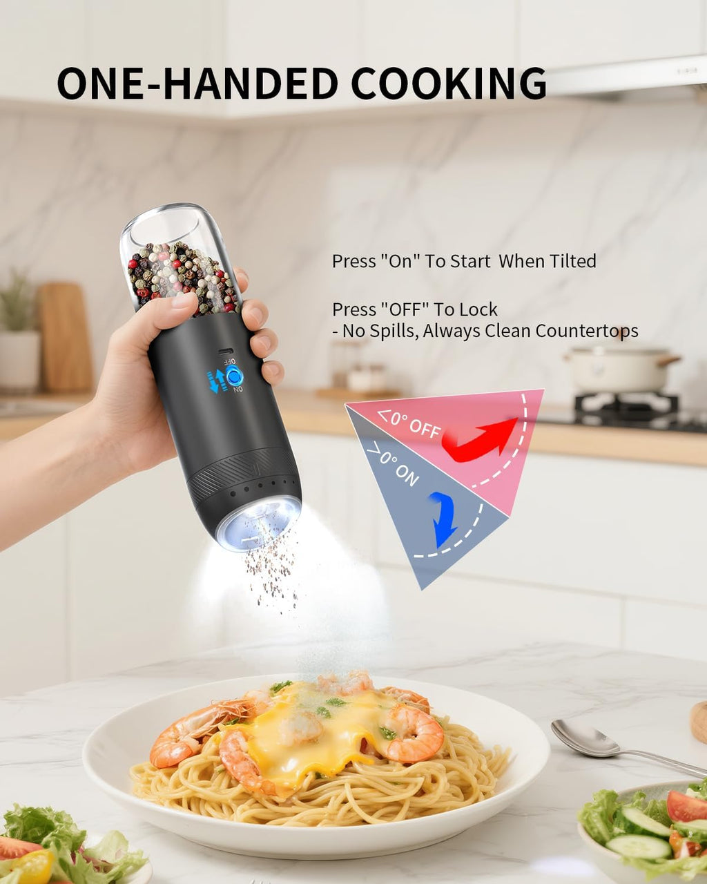 CIRCLE JOY Gravity - Juego de molinillo eléctrico de sal y pimienta con luz LED, funciona con pilas, grosor ajustable, gran capacidad, para el hogar, cocina, barbacoa