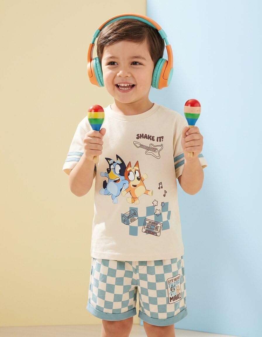 Bluey - Conjunto de camiseta con hombros caídos y pantalones cortos para niños de tamaños de bebé a grandes (2T - 10-12)