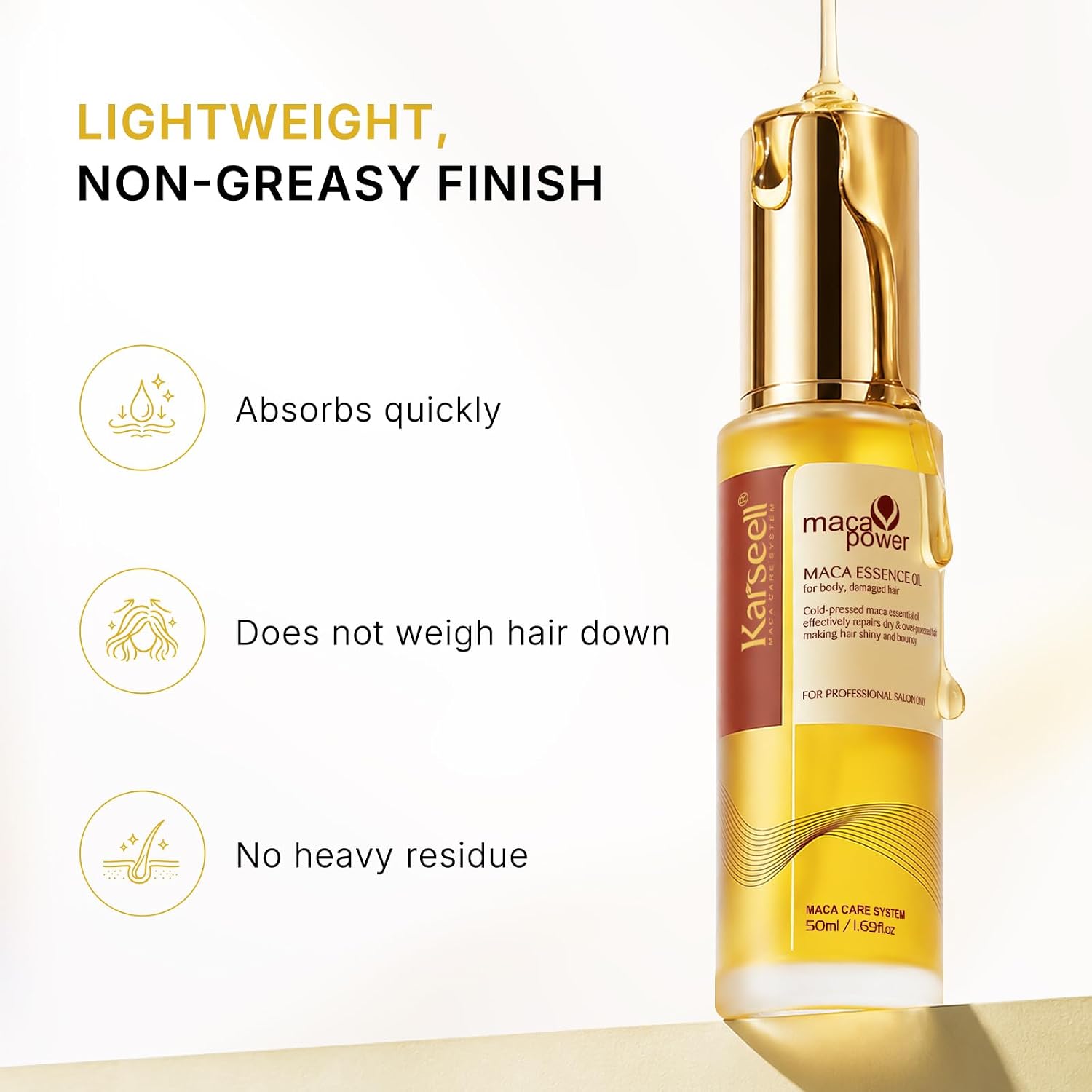 Karseell Aceite de Argán Marroquí 1.69 oz | para la curación del cabello prensado en frío aceite de argán sin peso suero para cabello seco dañado 1.7 fl oz