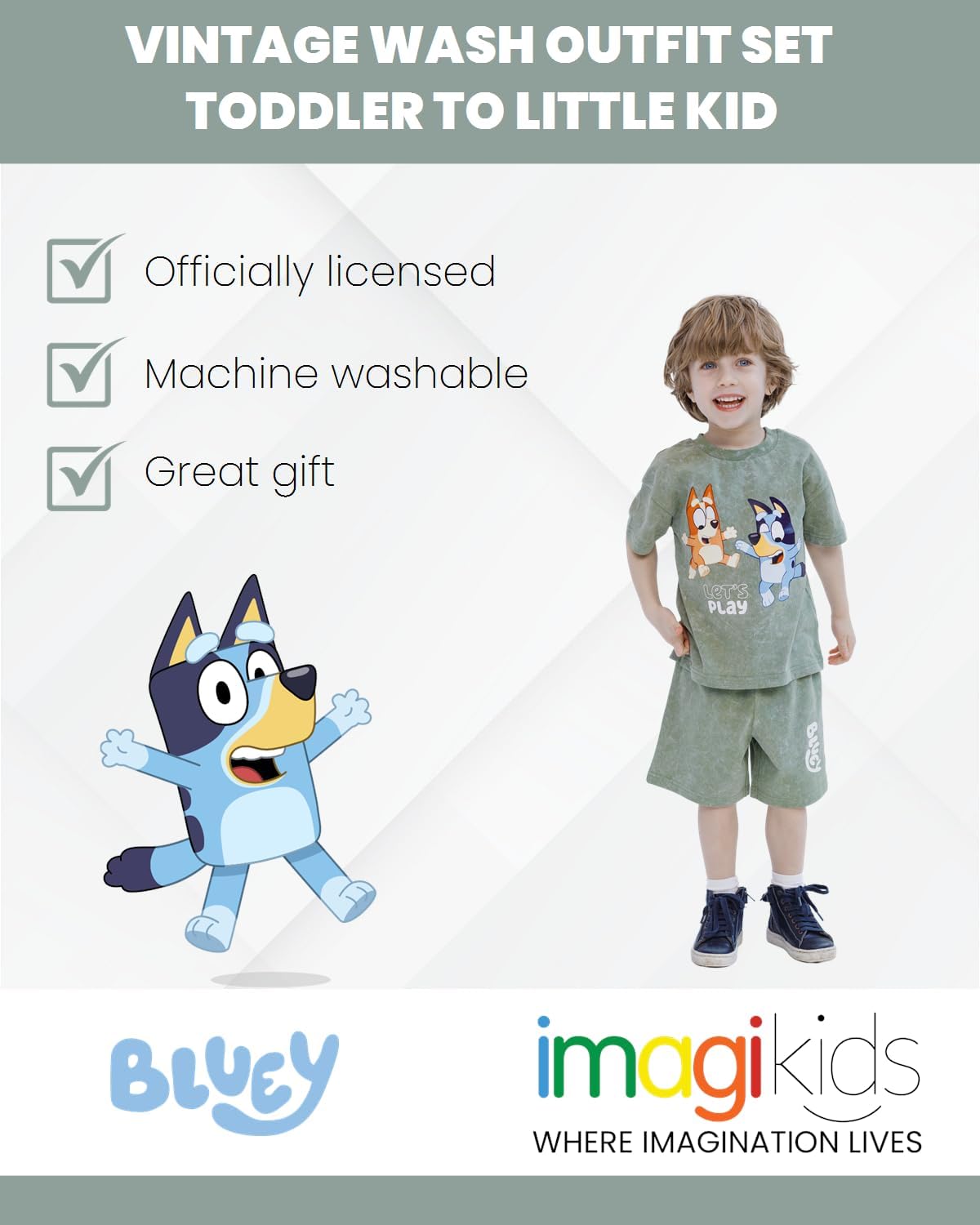 Bluey - Conjunto de camiseta con hombros caídos y pantalones cortos para niños de tamaños de bebé a grandes (2T - 10-12)