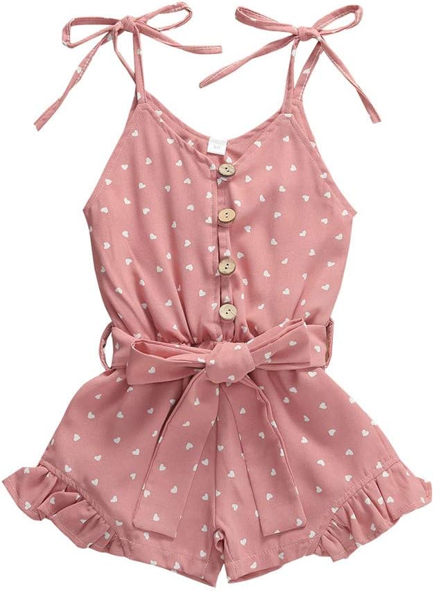 Toddler Baby Girl Heart Print Suspender Romper Jumpsuit Playsuit Holiday Clothes Kids Summer Outfit