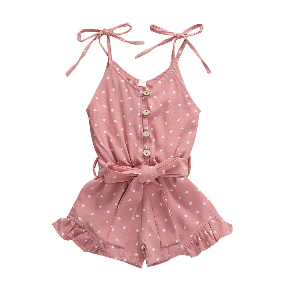 Toddler Baby Girl Heart Print Suspender Romper Jumpsuit Playsuit Holiday Clothes Kids Summer Outfit